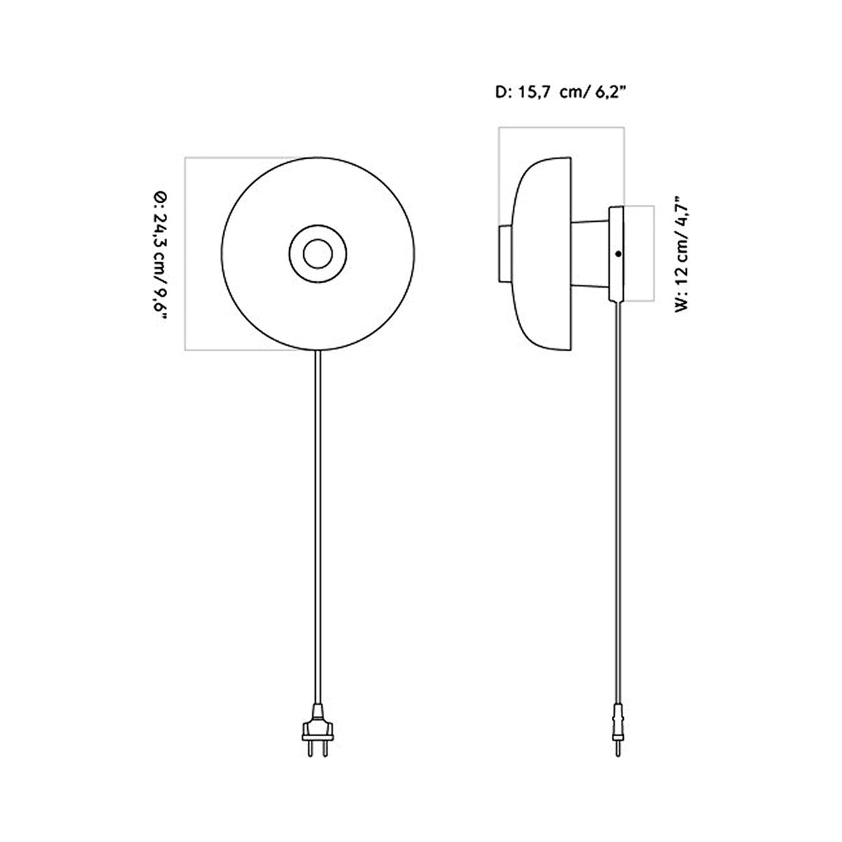 Reverse Wall Light - line drawing.