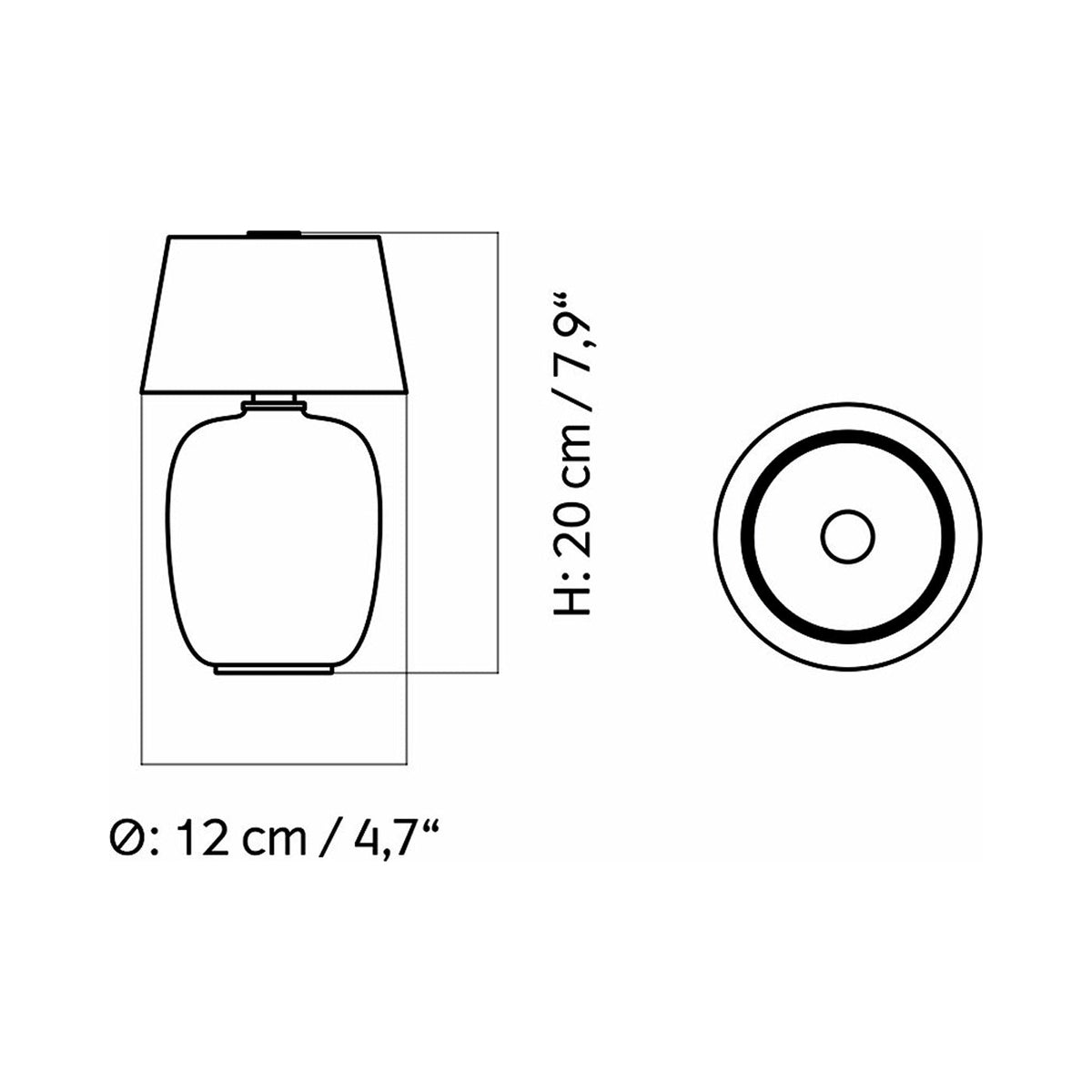 Torso LED Rechargeable Table Lamp - line drawing.