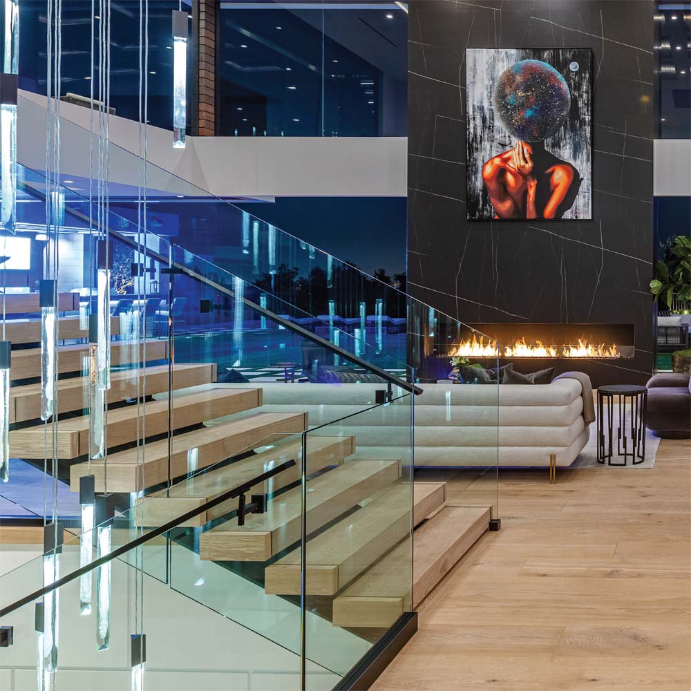 Alpine Multi-Light Pendant Light in stairs.