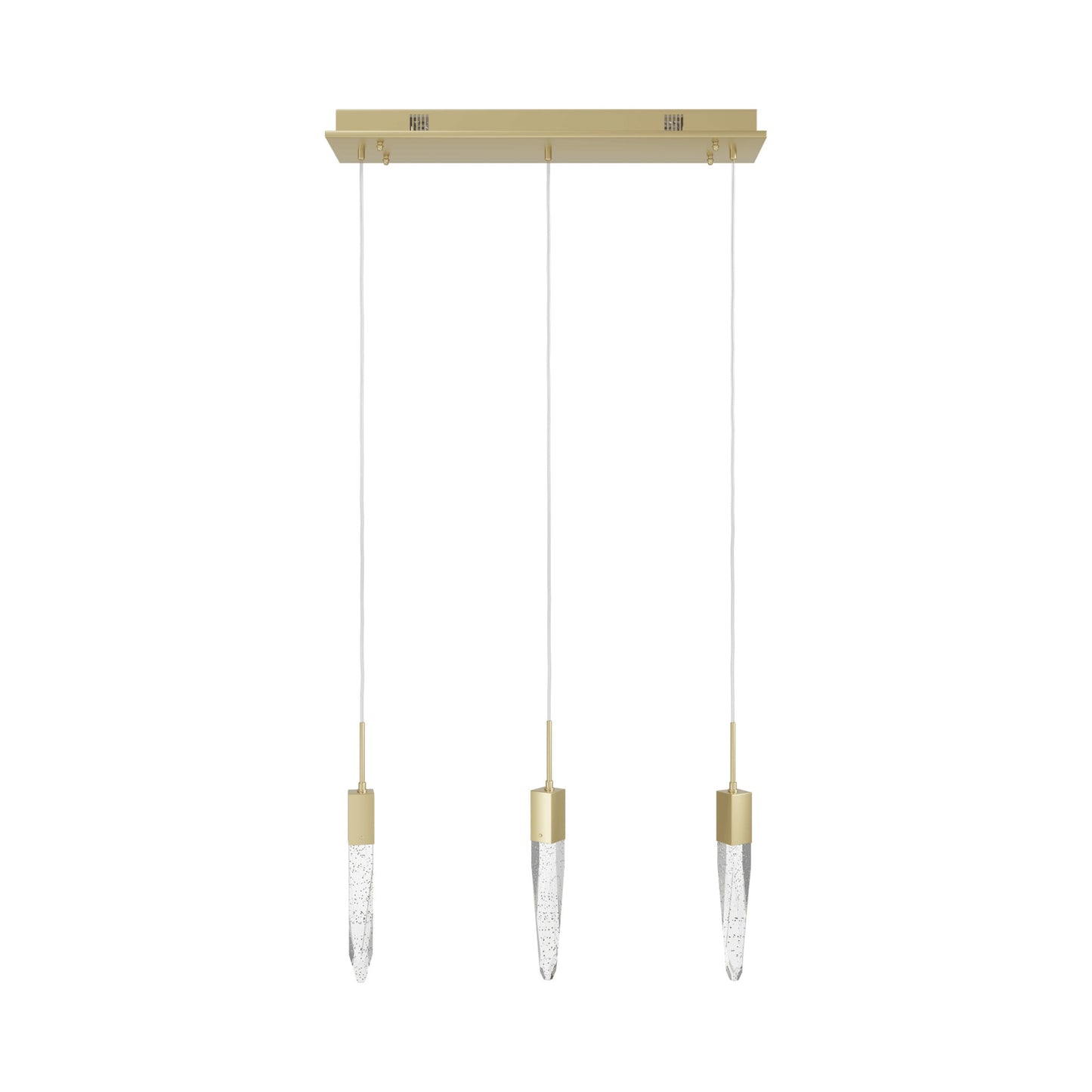 Aspen Linear Pendant Light in Brushed Brass (Bubbled Crystal/3-Light).