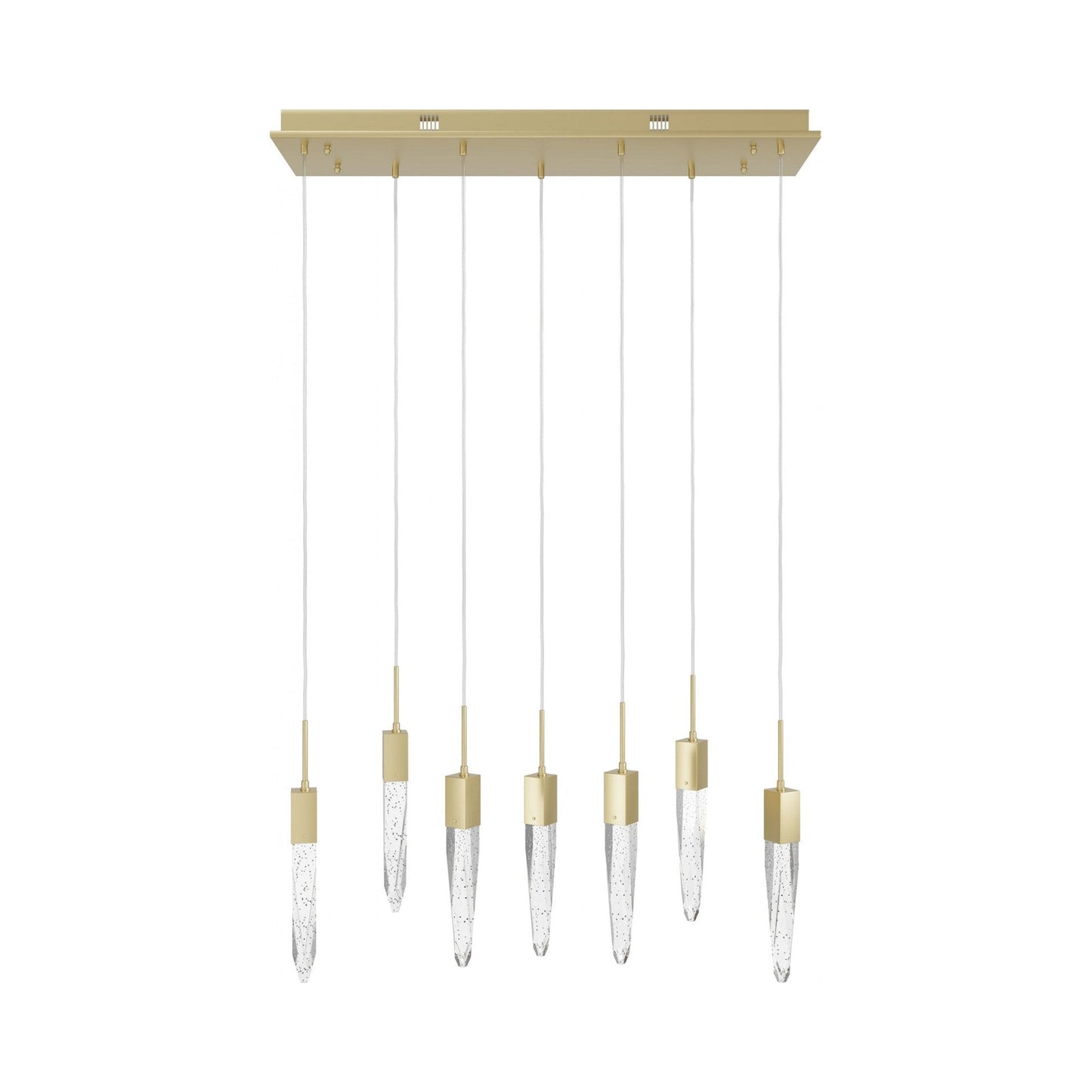 Aspen Linear Pendant Light in Brushed Brass (Bubbled Crystal/7-Light).