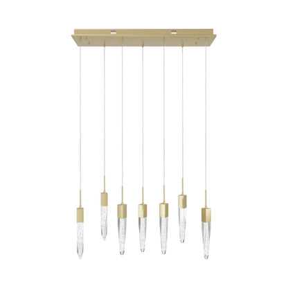 Aspen Linear Pendant Light in Brushed Brass (Bubbled Crystal/7-Light).
