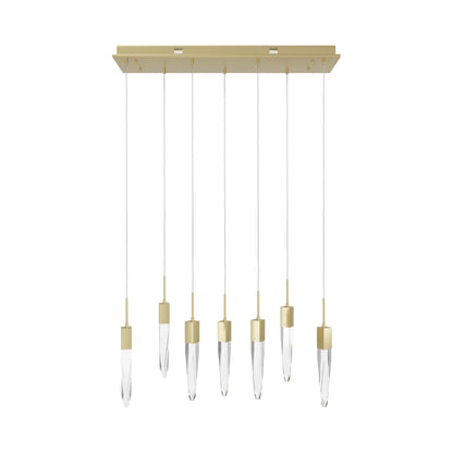 Aspen Linear Pendant Light in Brushed Brass (Clear Crystal/7-Light).