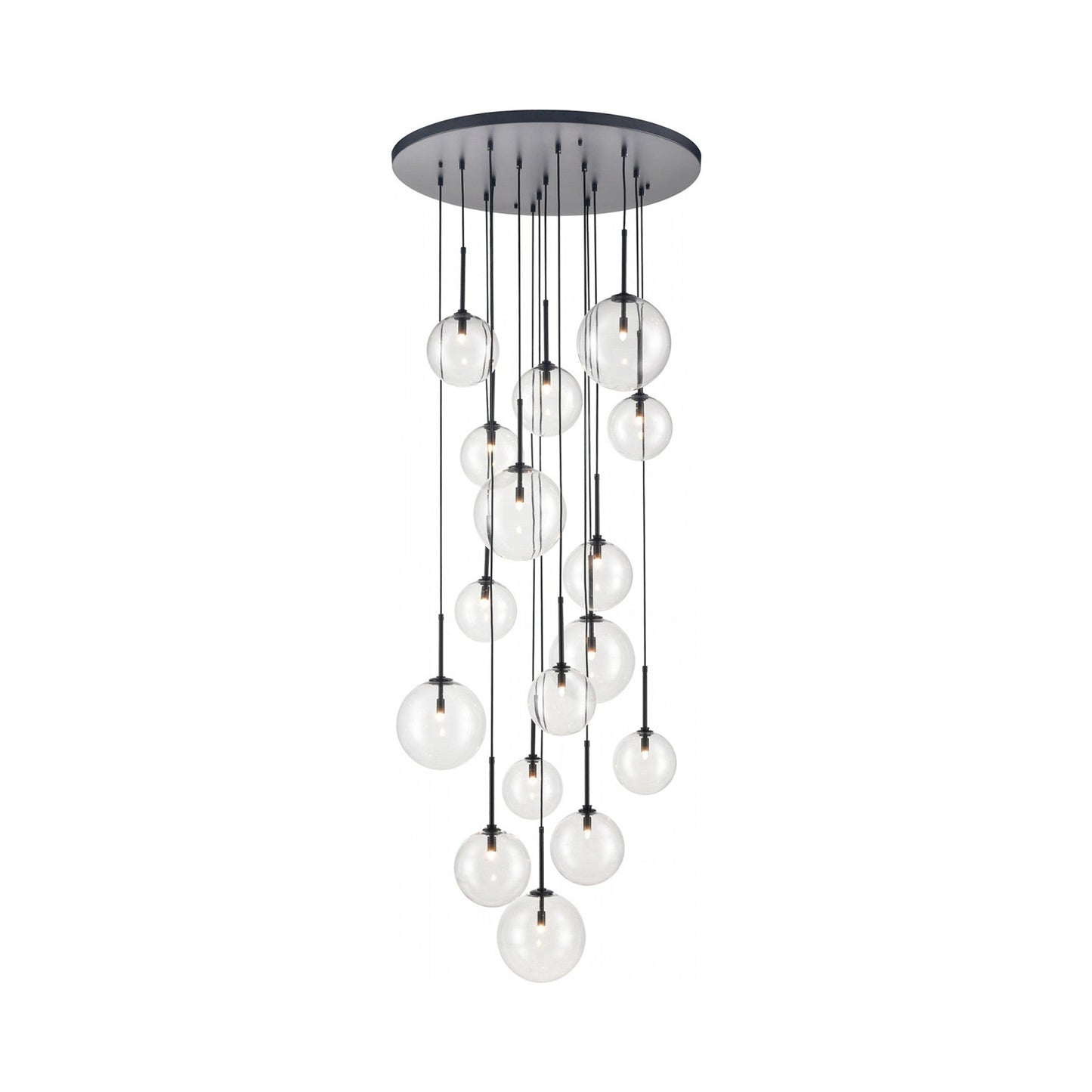 Delilah Multi Light Pendant Light in Matte Black/Clear Glass (16-Light).