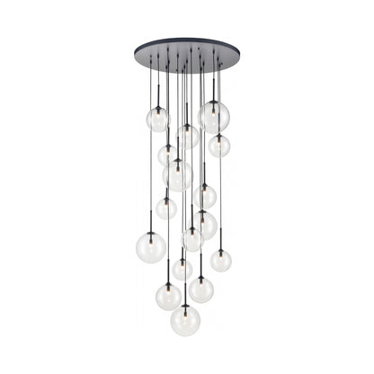 Delilah Multi Light Pendant Light in Matte Black/Clear Glass (16-Light).