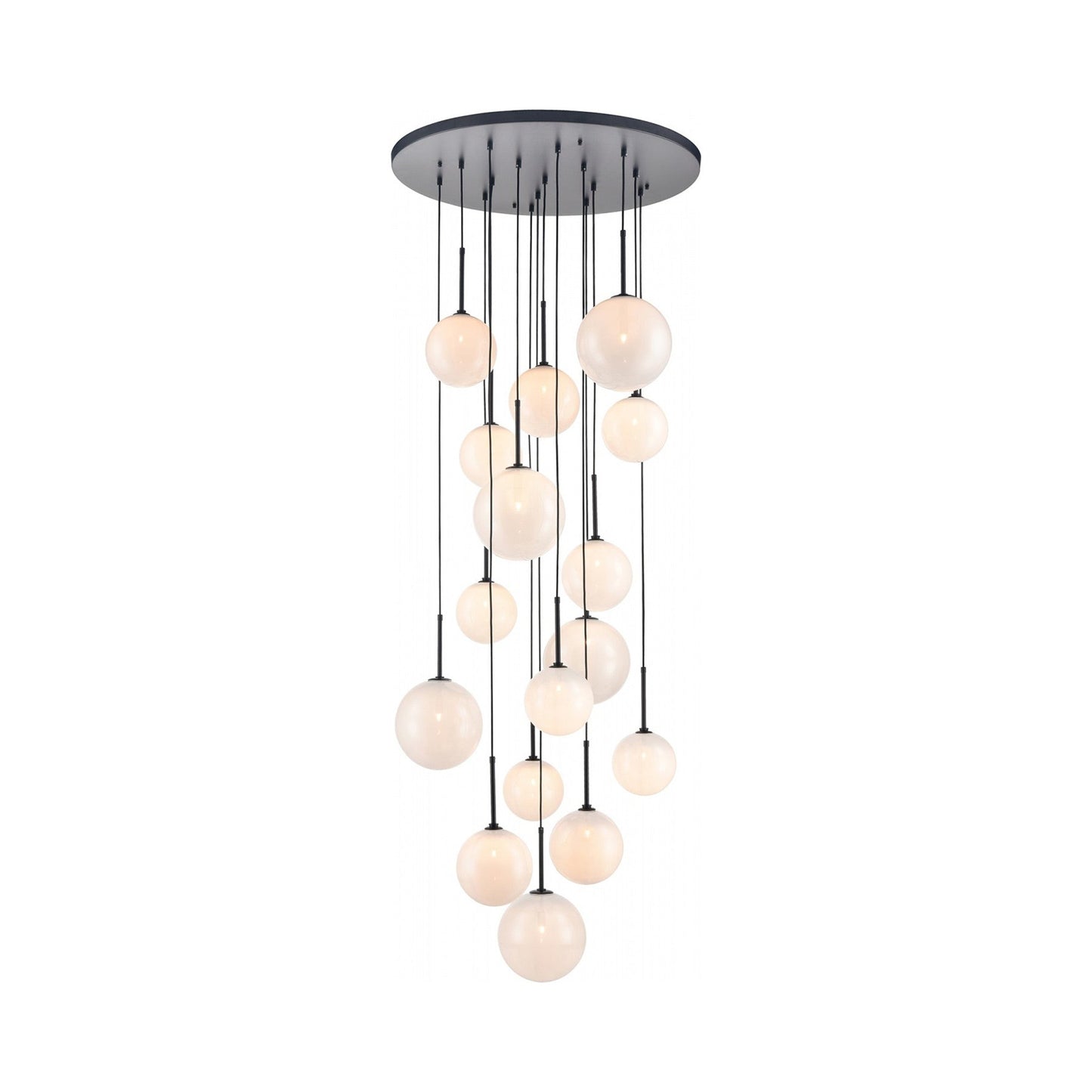 Delilah Multi Light Pendant Light in Matte Black/Translucent White Glass (16-Light).
