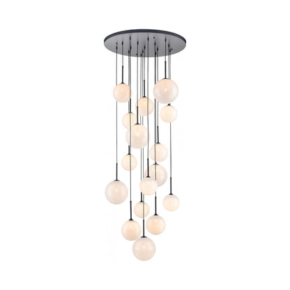 Delilah Multi Light Pendant Light in Matte Black/Translucent White Glass (16-Light).