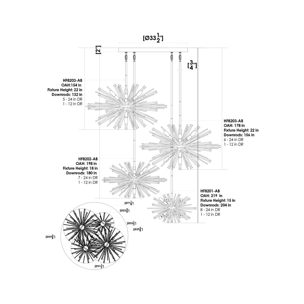 Palisades Ave. Chandelier - line drawing.