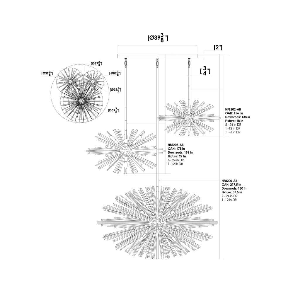 Palisades Ave. Chandelier - line drawing.