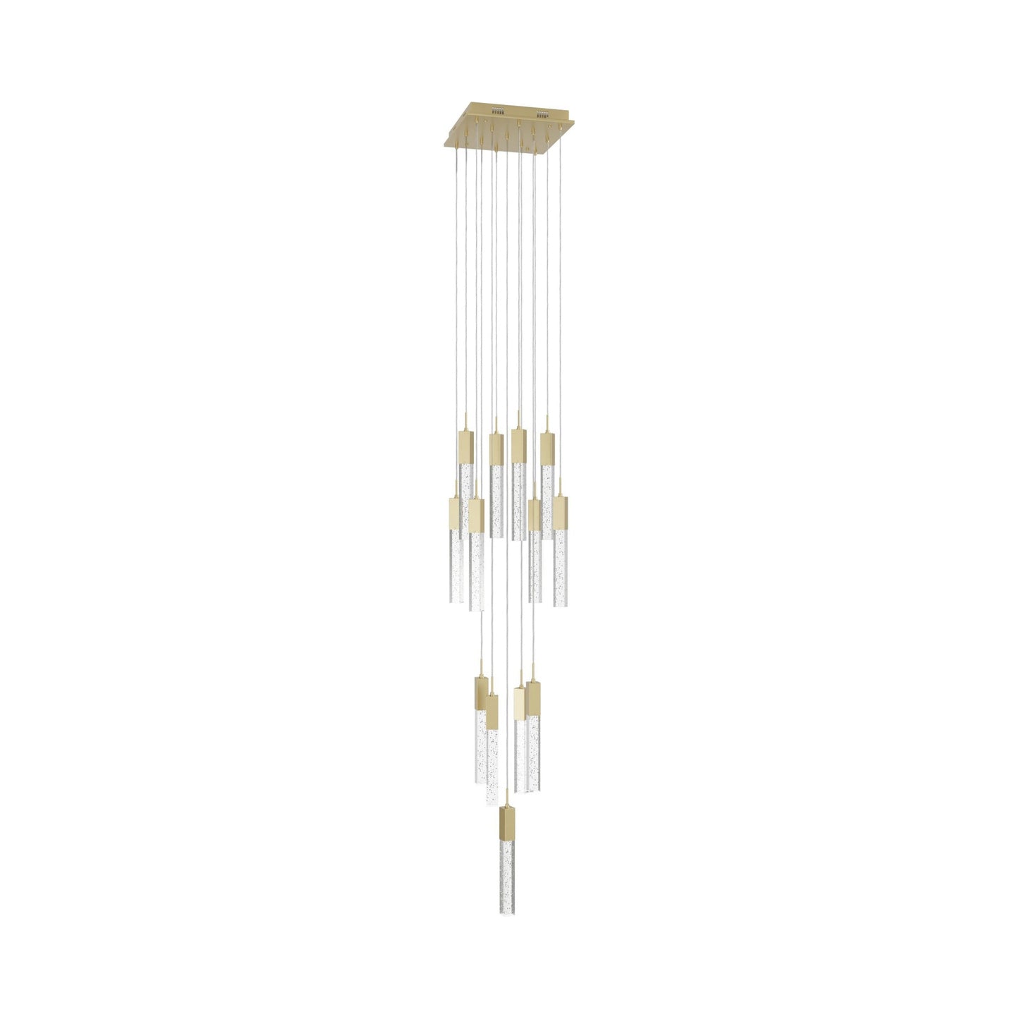 The Original Glacier Multi Light Pendant Light in Brushed Brass/Bubbled Crystal (13-Light).