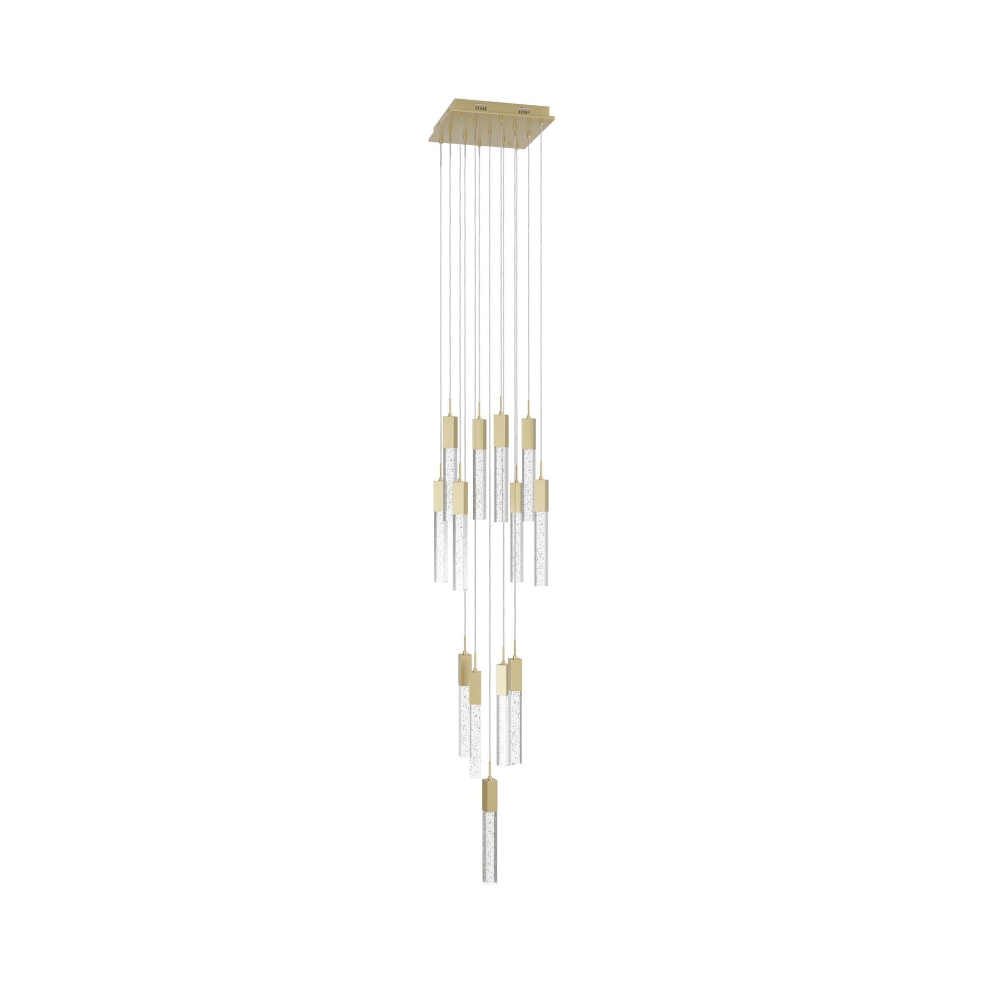 The Original Glacier Multi Light Pendant Light in Brushed Brass/Bubbled Crystal (13-Light).