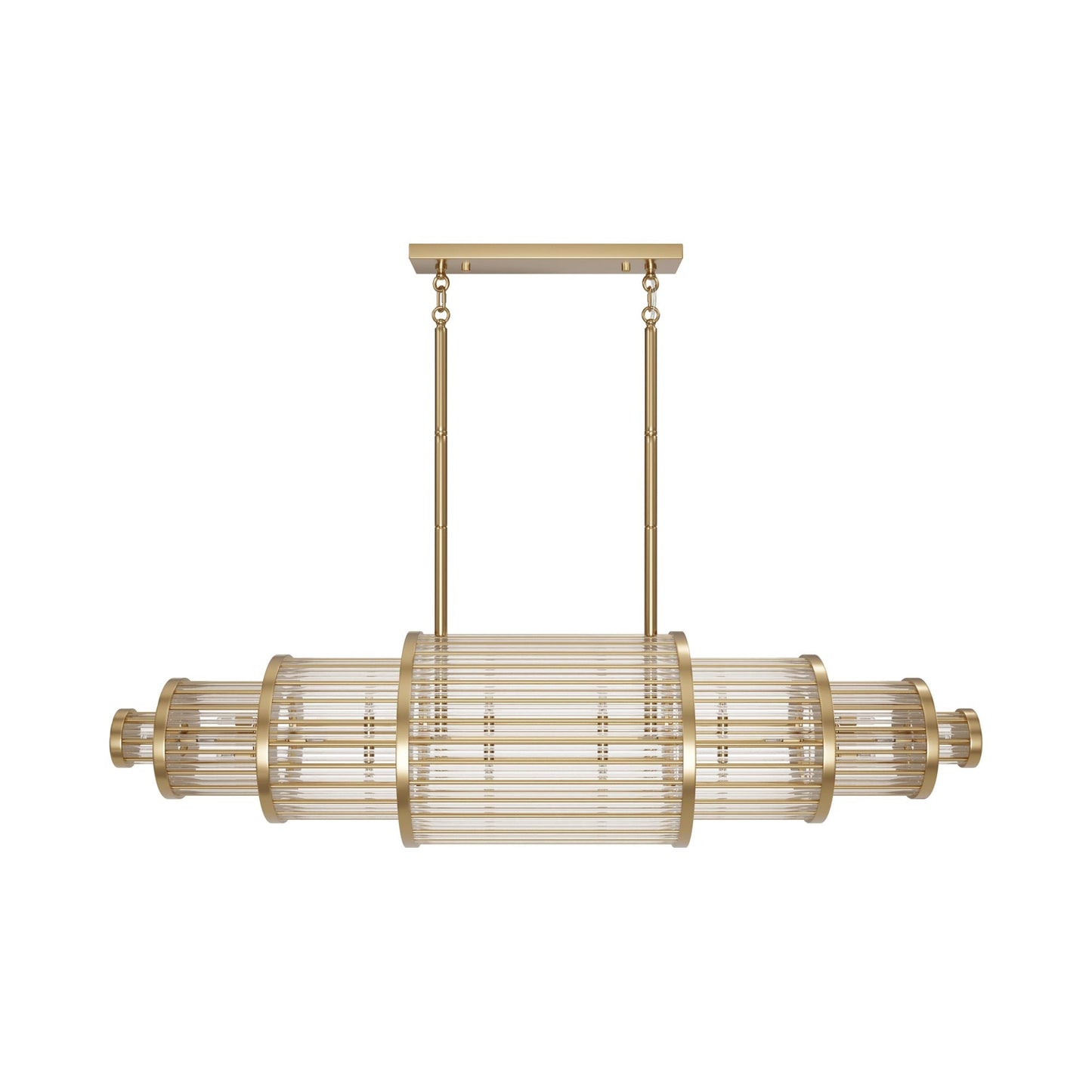 Waldorf Linear Chandelier in Aged Brass.