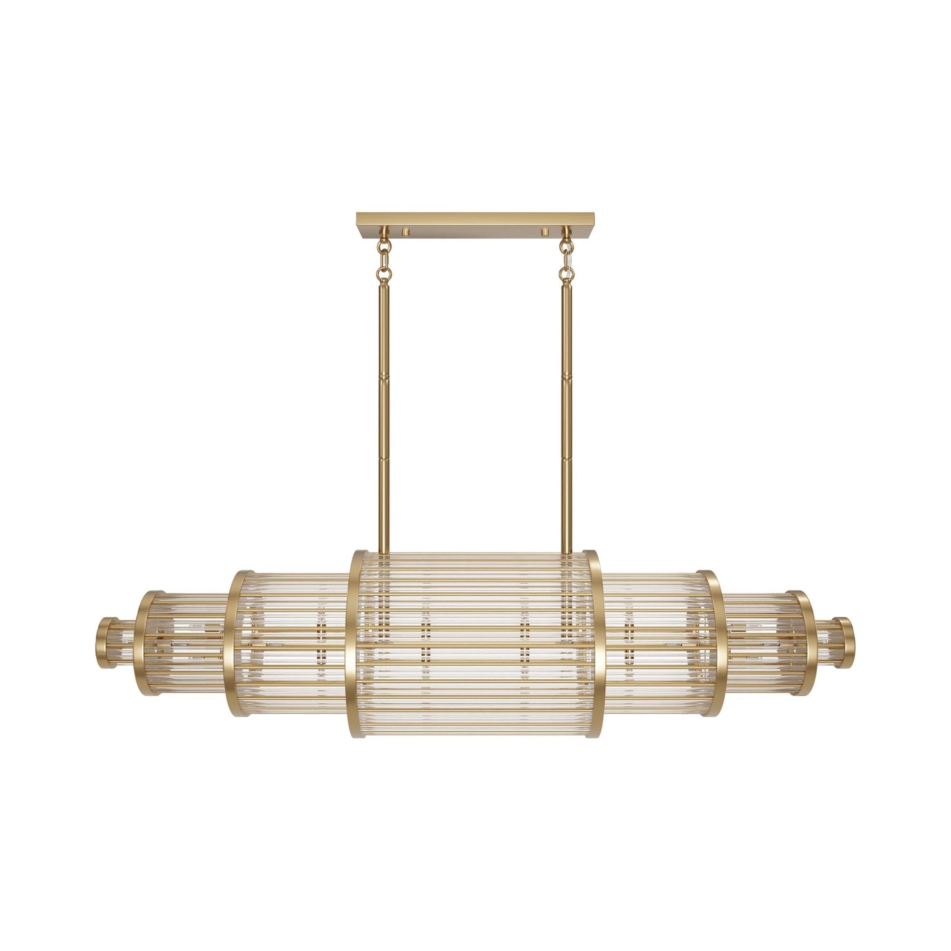 Waldorf Linear Chandelier in Aged Brass.