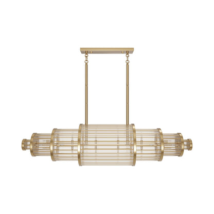 Waldorf Linear Chandelier in Aged Brass.