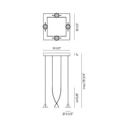 Jewel Square LED Pendant Light - line drawing.