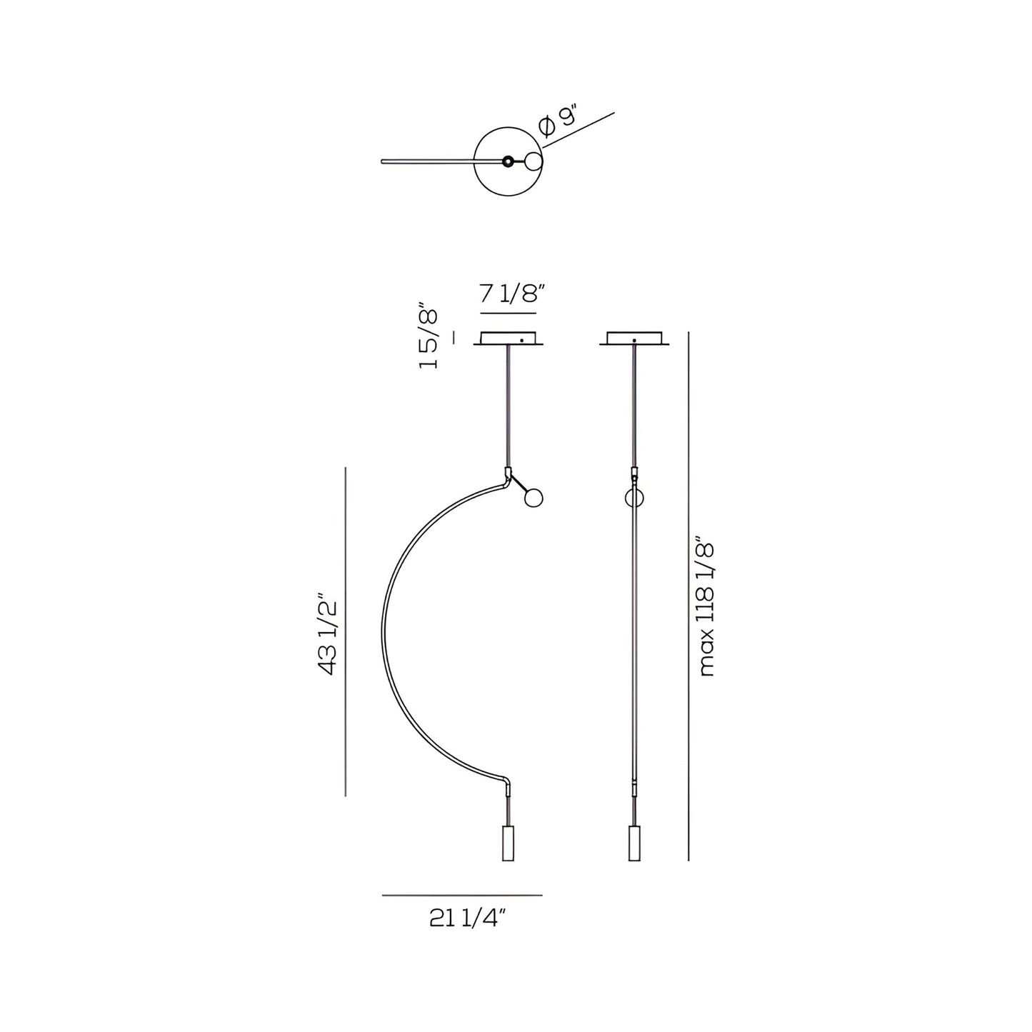 Liaison LED Pendant Light - line drawing.