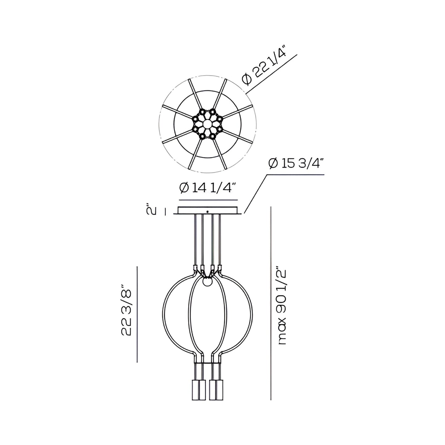 Liaison LED Pendant Light - line drawing.