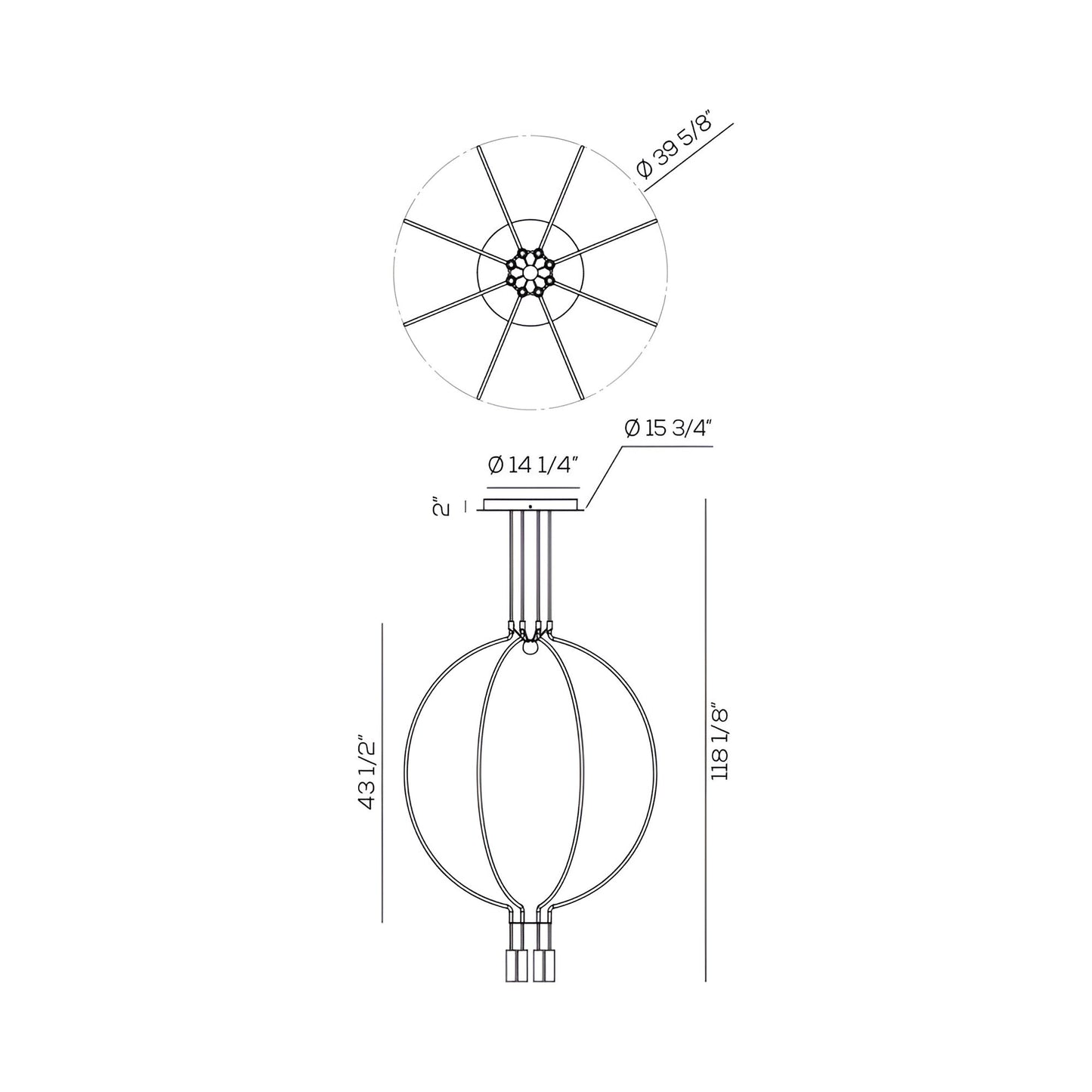 Liaison LED Pendant Light - line drawing.