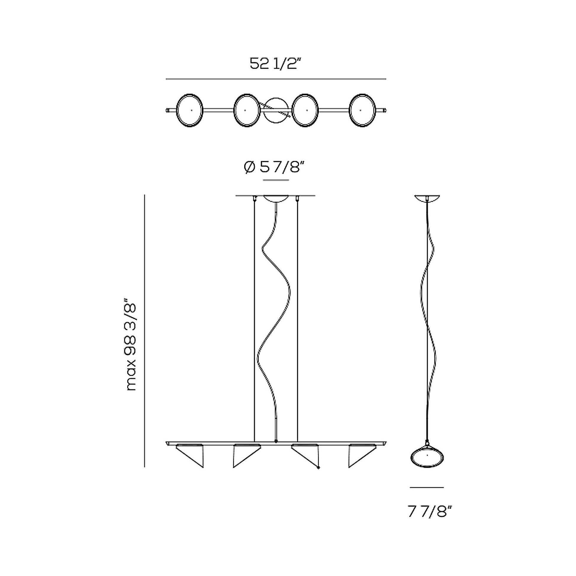 Orchid Linear LED Pendant Light - line drawing.