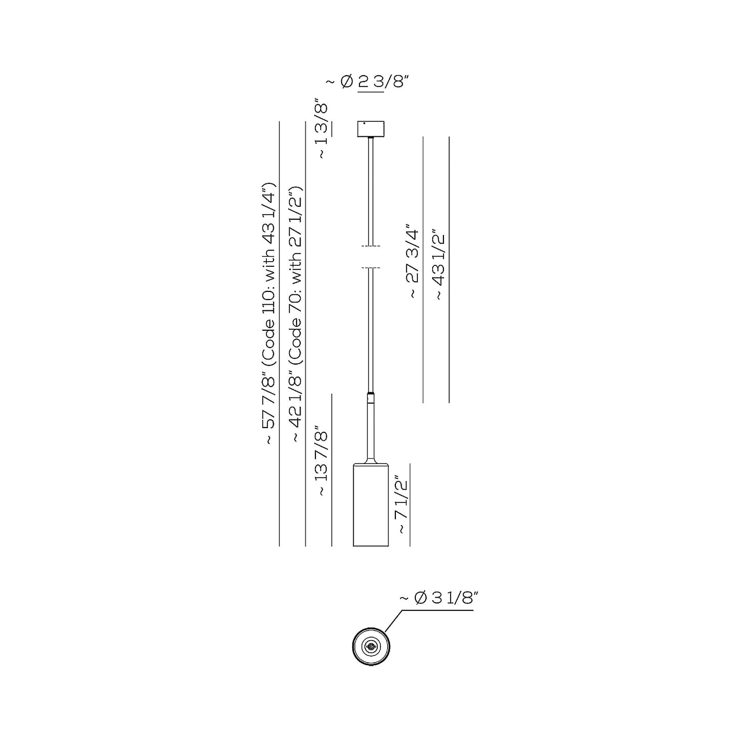 Spillray Plus LED Pendant Light - line drawing.