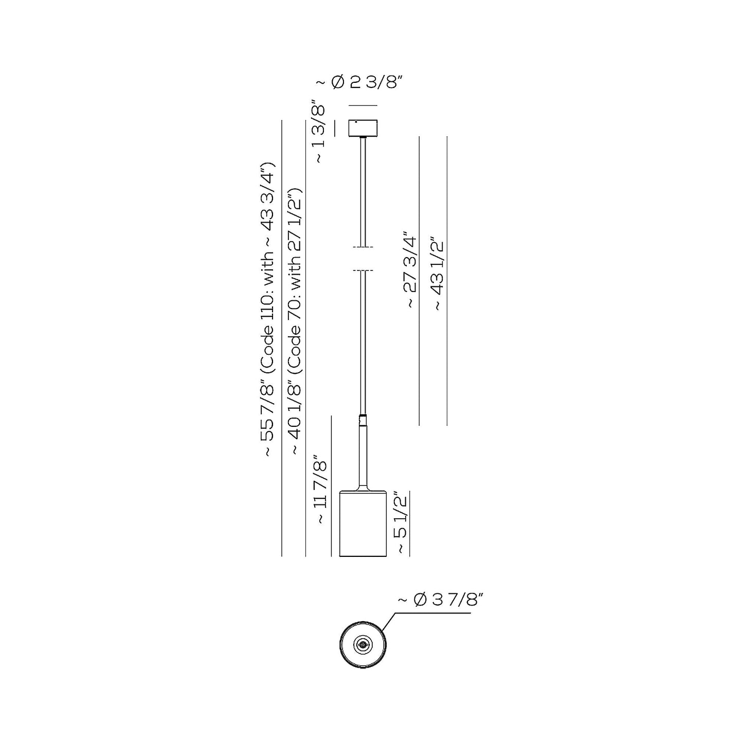 Spillray Plus LED Pendant Light - line drawing.