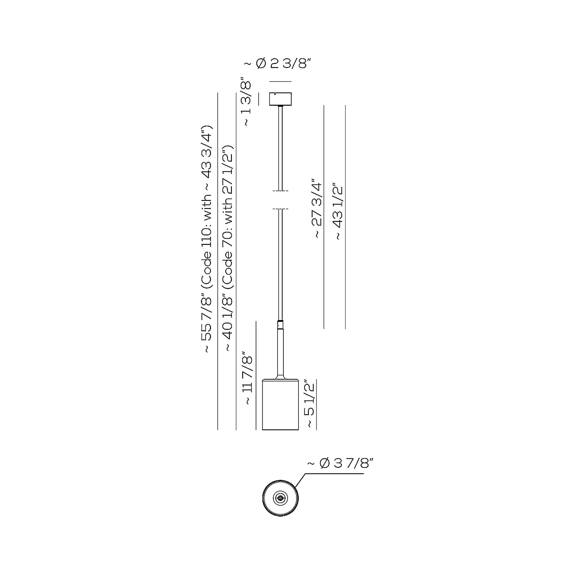 Spillray Plus LED Pendant Light - line drawing.