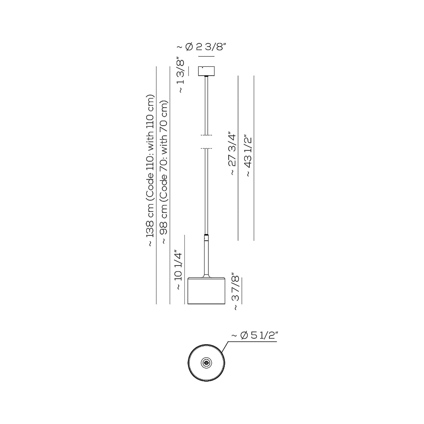 Spillray Plus LED Pendant Light - line drawing.