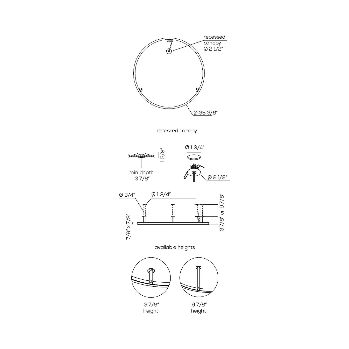 U-Light Recessed LED Ceiling / Wall Light - line drawing.