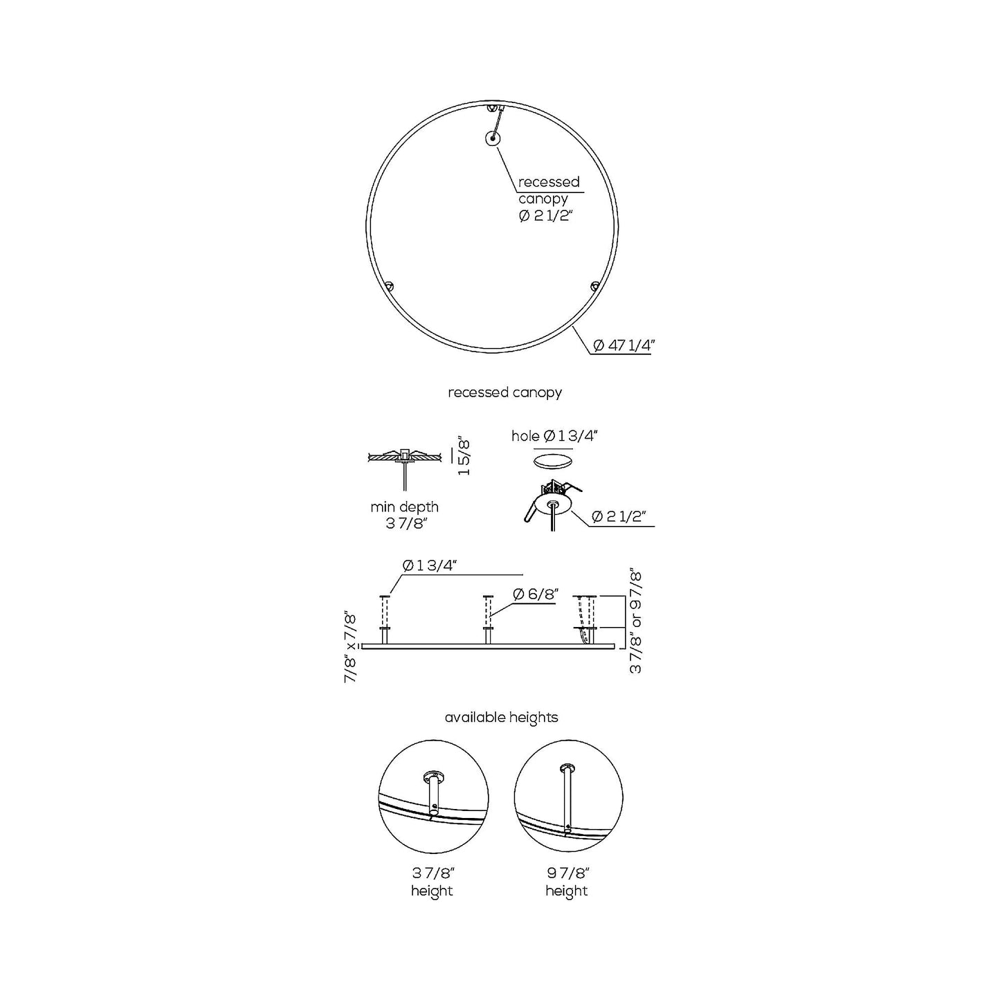 U-Light Recessed LED Ceiling / Wall Light - line drawing.