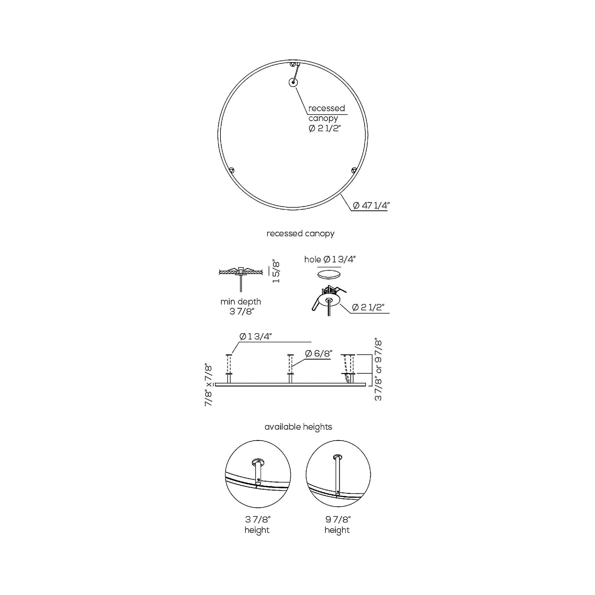 U-Light Recessed LED Ceiling / Wall Light - line drawing.