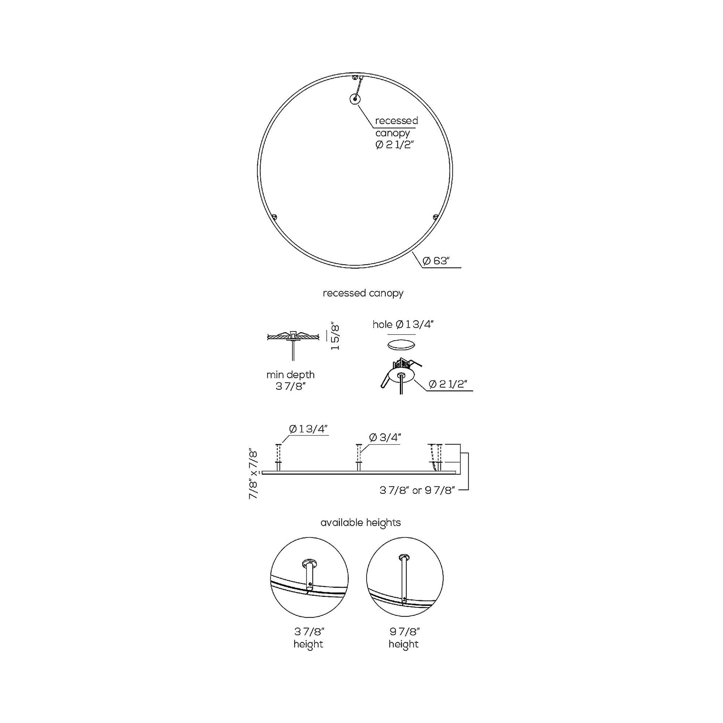 U-Light Recessed LED Ceiling / Wall Light - line drawing.