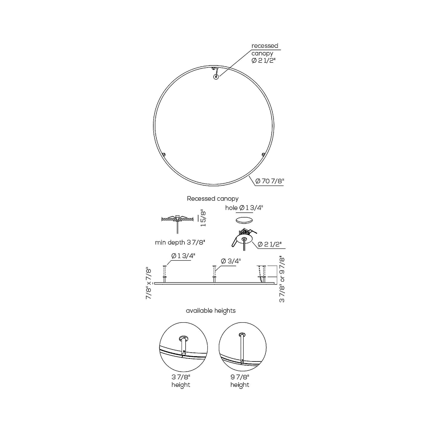U-Light Recessed LED Ceiling / Wall Light - line drawing.