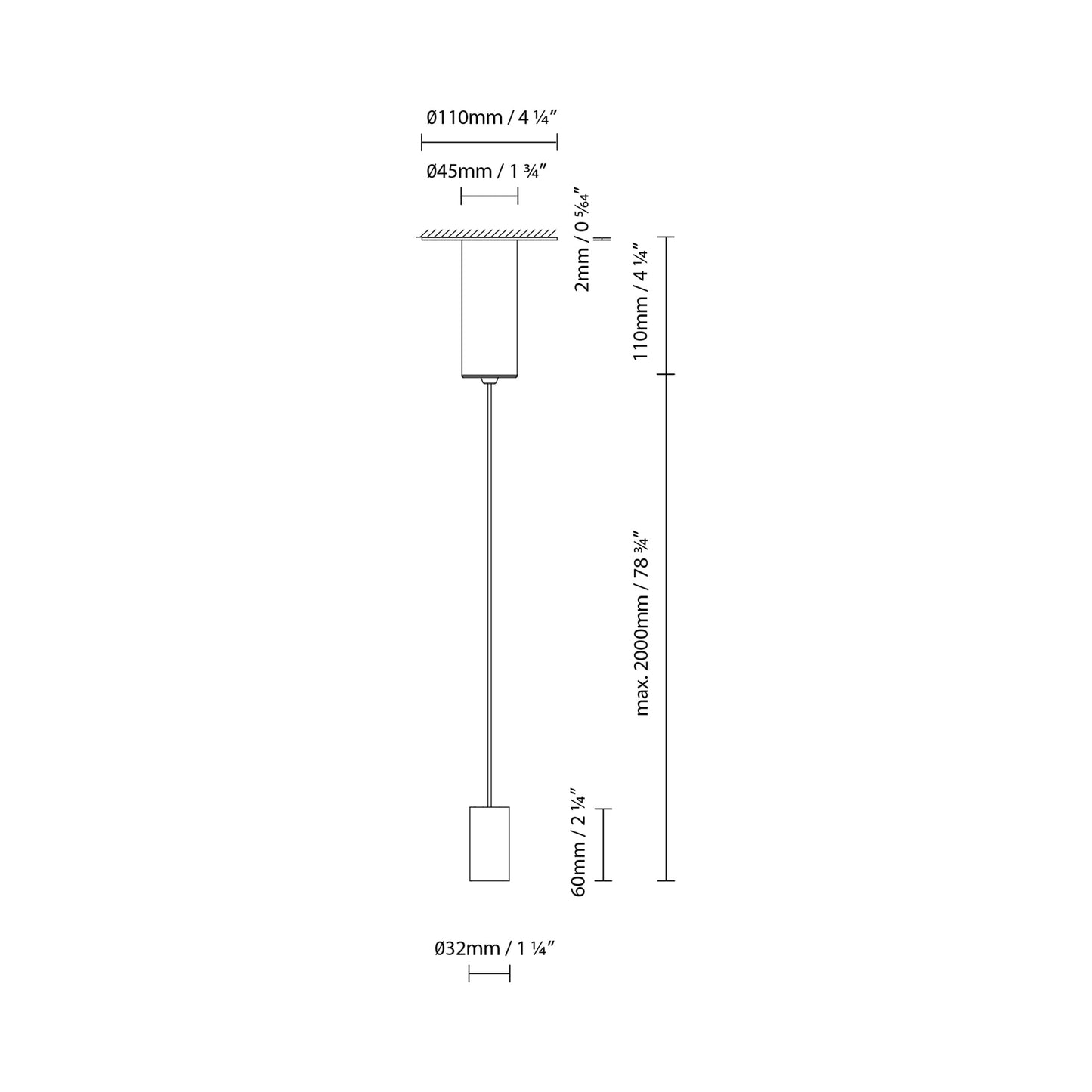 Anvil LED Pendant Light - line drawing.