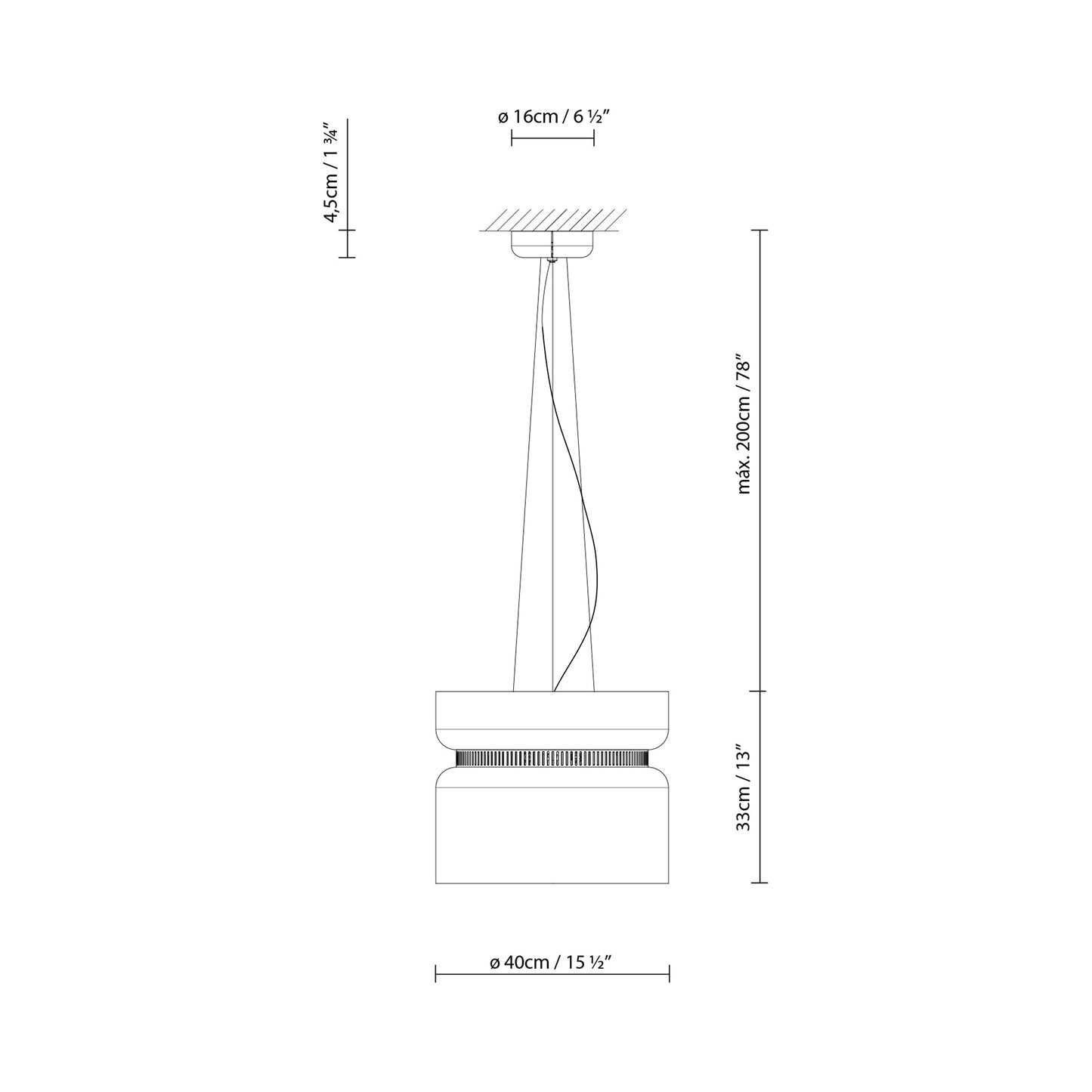 Aspen S40 Pendant Light - line drawing.