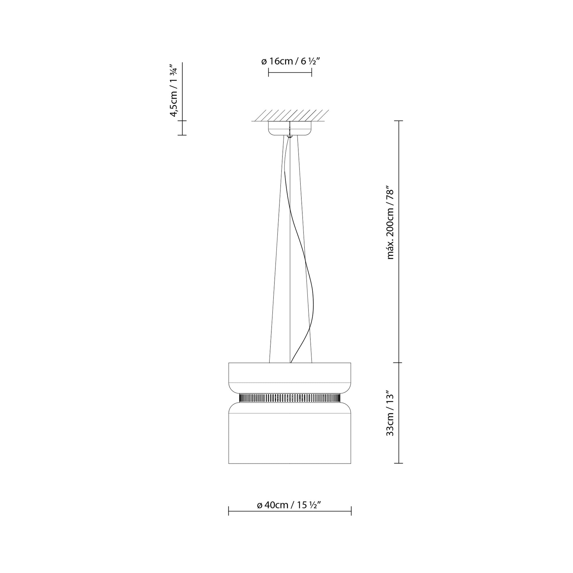 Aspen S40 Pendant Light - line drawing.