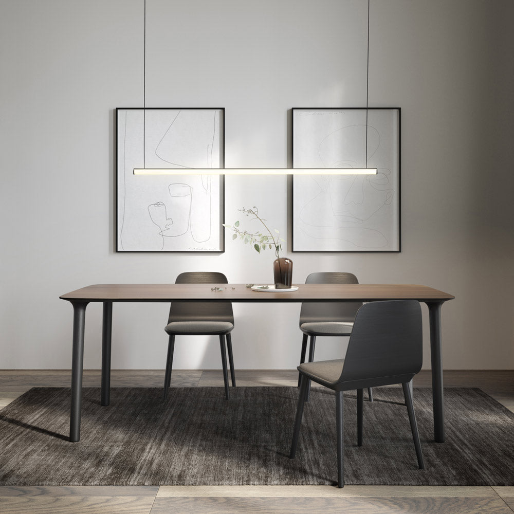 Blokinline Linear LED Pendant Light in dining room.