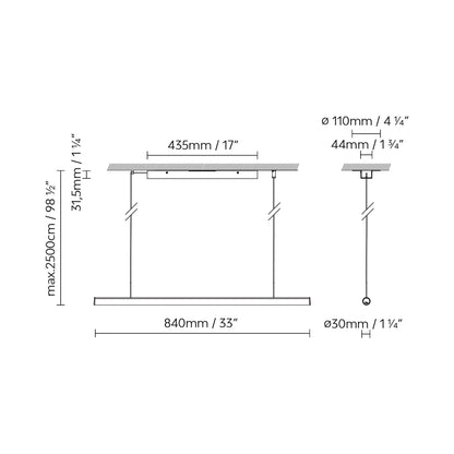 Blokinline Linear LED Pendant Light - line drawing.