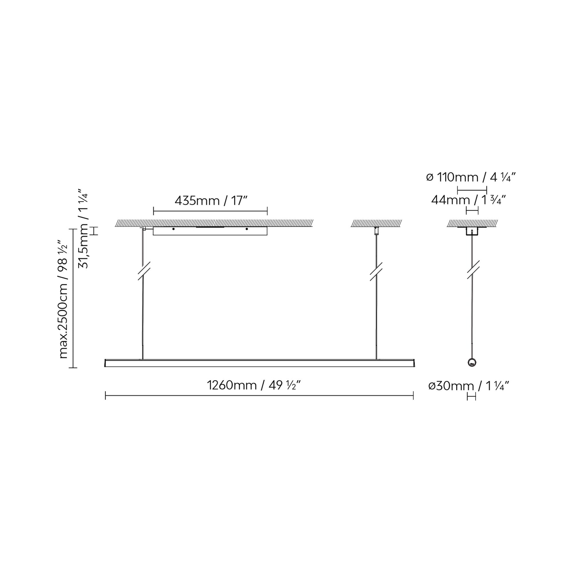 Blokinline Linear LED Pendant Light - line drawing.