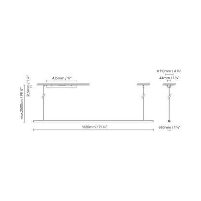 Blokinline Linear LED Pendant Light - line drawing.