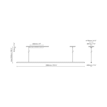 Blokinline Linear LED Pendant Light - line drawing.