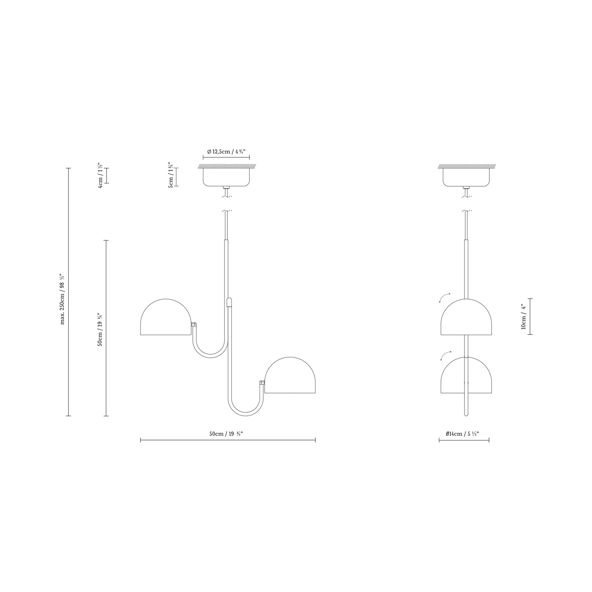 Bowee S2 LED Pendant Light - line drawing.