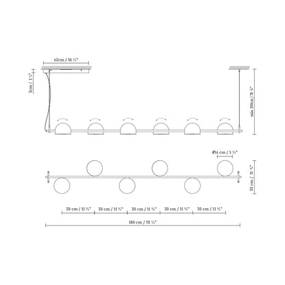 Bowee S6 LED Pendant Light - line drawing.