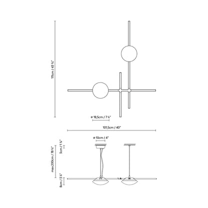 Crosshatch LED Pendant Light - line drawing.