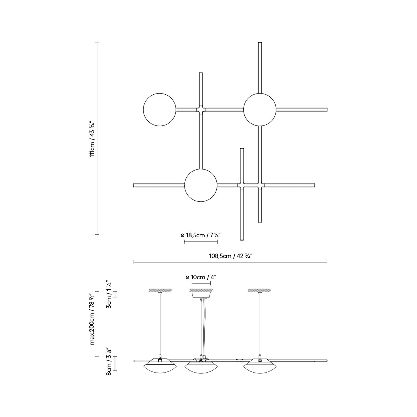 Crosshatch LED Pendant Light - line drawing.