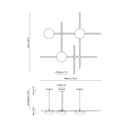 Crosshatch LED Pendant Light - line drawing.