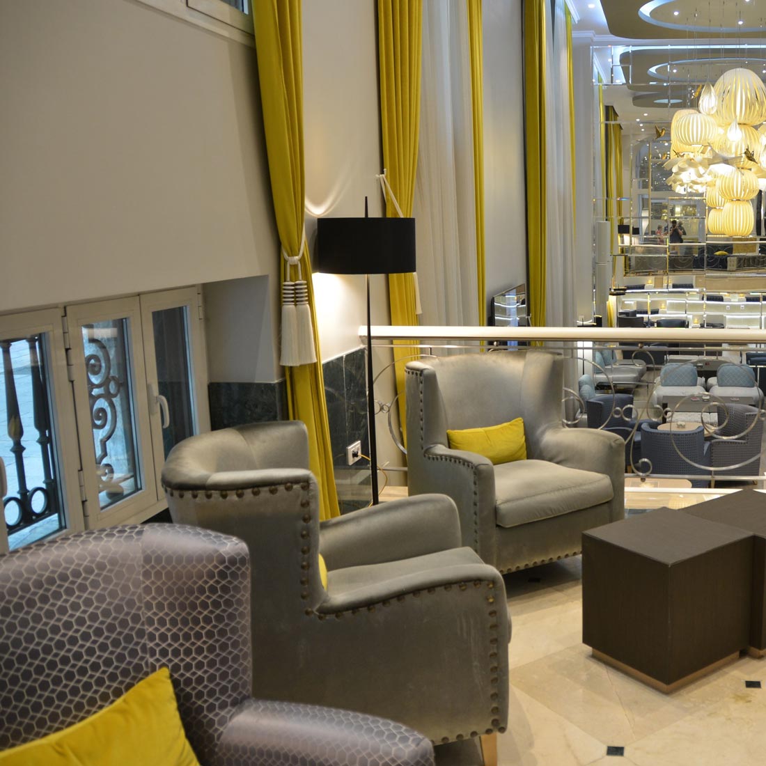 Lola F Floor Lamp in restaurant.