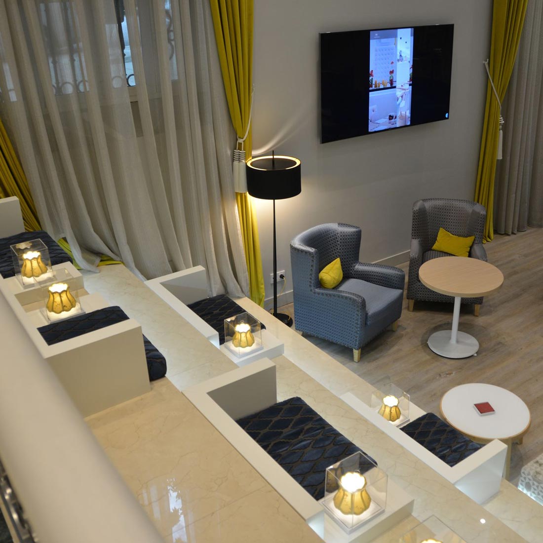 Lola F Floor Lamp in restaurant.