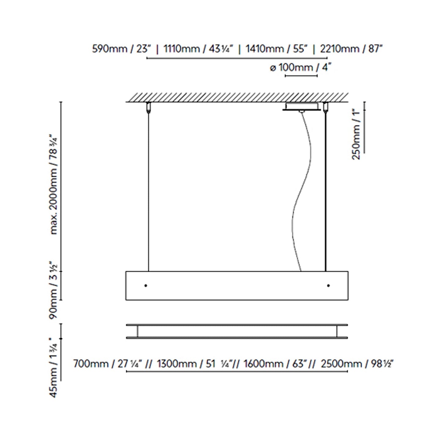 Marc S LED Linear Pendant Light - line drawing.