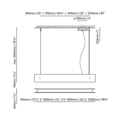 Marc S LED Linear Pendant Light - line drawing.