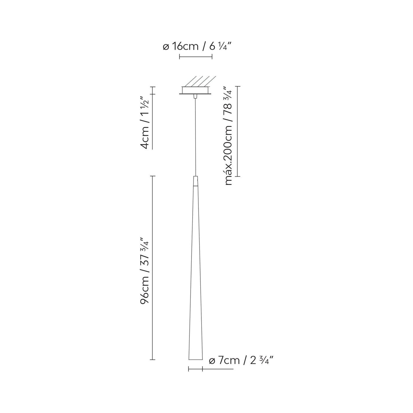 Micro LED Pendant Light - line drawing.